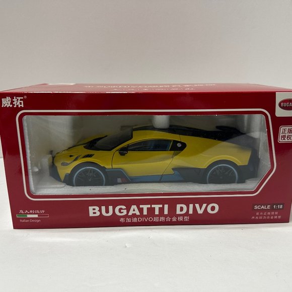 1:18 Bugatti Divo Metal Diecast With LED headlight & Taillight Yellow - Picture 8 of 8
